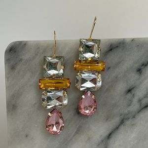 Zara colorful crystal dangle gold tone earrings NEW
